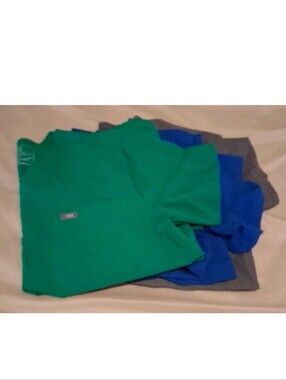 FIGS Scrub Tops Technical Collection Womens SZ L In Green, Gray, Blue Lot Of 3